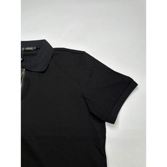 Versace Black Polo Shirt Gold Medusa Zipper Short Sleeve Menswear Large - Picture 5 of 8